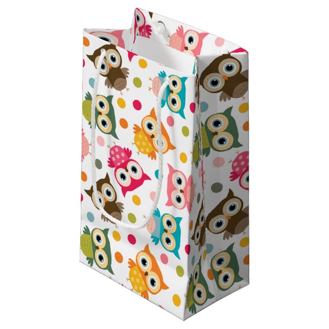 Cute multicolor owl pattern small gift bag (Front Angled)