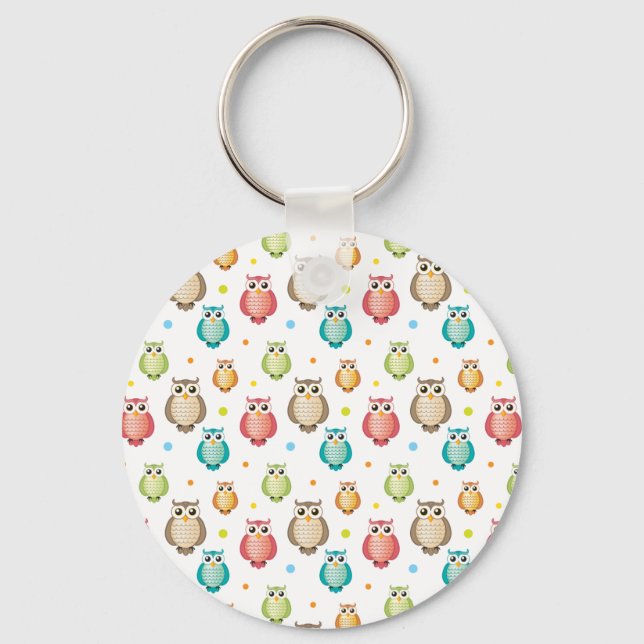 Cute Multicolor Owls Pattern Key Ring (Front)