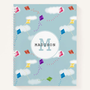 Cute Multicolored Flying Kites Kids Monogram Notebook