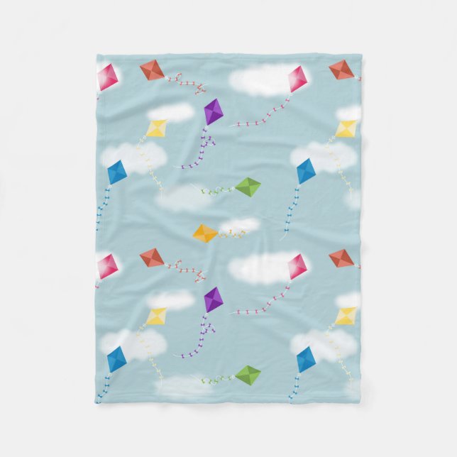 Cute Multicolored Flying Kites Kids Pattern Fleece Blanket (Front)