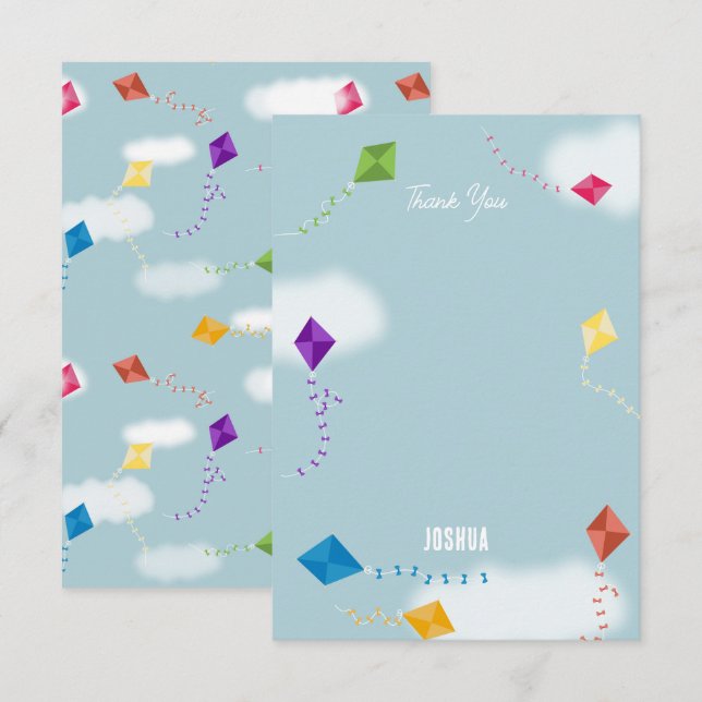 Cute Multicolored Flying Kites Kids Pattern Thank You Card (Front/Back)