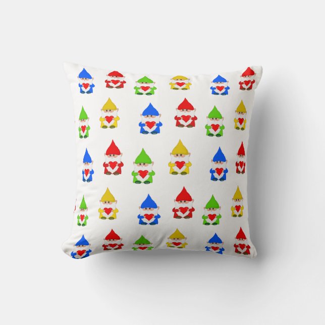 Cute multicolored gnomes on white cushion (Front)