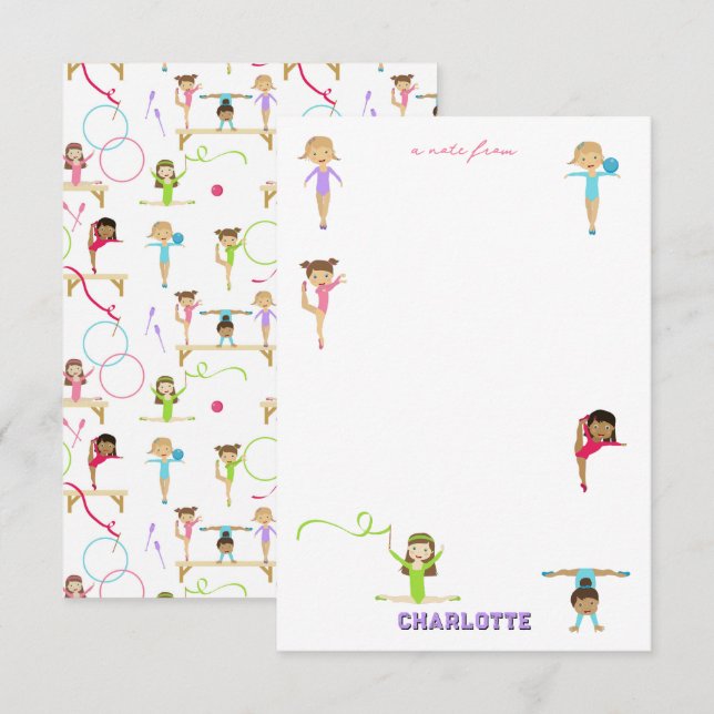 Cute Multicolored Gymnastics Kids Girl Card (Front/Back)