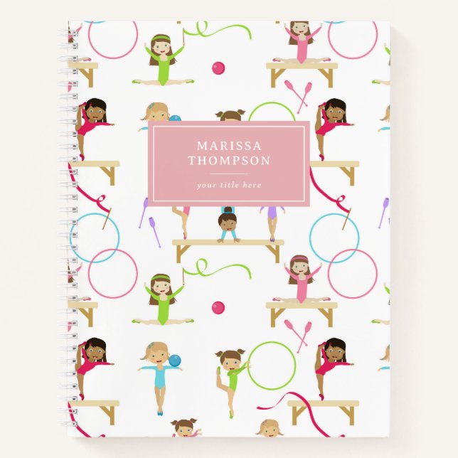 Cute Multicolored Gymnastics Kids Girl Custom Name Notebook (Front)