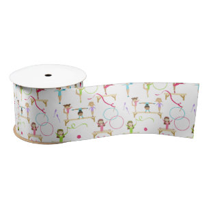 Cute Multicolored Gymnastics Kids Pattern Satin Ribbon