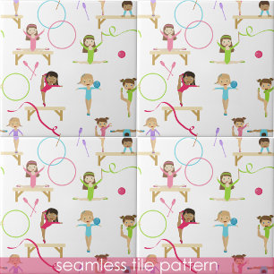 Cute Multicolored Gymnastics Kids Seamless Pattern Tile