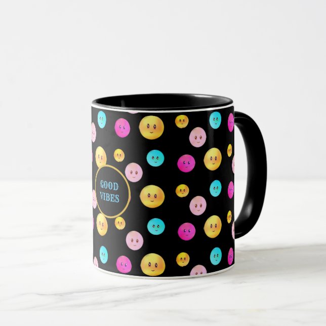 Cute Multicolored Happy Faces Mug (Front Right)
