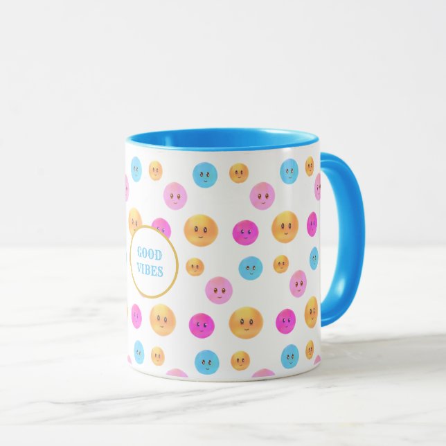 Cute Multicolored Happy Faces Mug (Front Right)