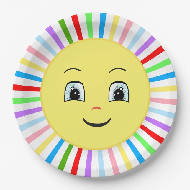Cute Multicolored Happy Sunshine Paper Plate (Front)