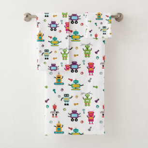Cute Multicolored Robots Kids Robot  Bath Towel Set