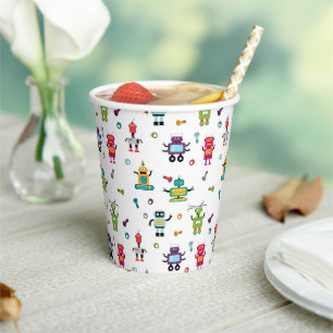 Cute Multicolored Robots Kids Robot Birthday Party Paper Cups