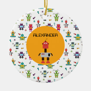 Cute Multicolored Robots Kids Robot Custom Name Ceramic Tree Decoration