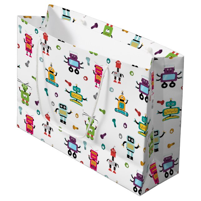 Cute Multicolored Robots Kids Robot Pattern Large Gift Bag (Front Angled)