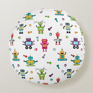 Cute Multicolored Robots Kids Robot Pattern Round Cushion