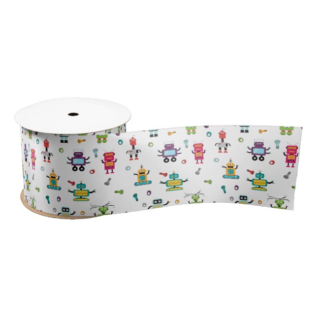 Cute Multicolored Robots Kids Robot Pattern Satin Ribbon (Spool)