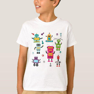 Cute Multicolored Robots Kids Robot Pattern T-Shirt