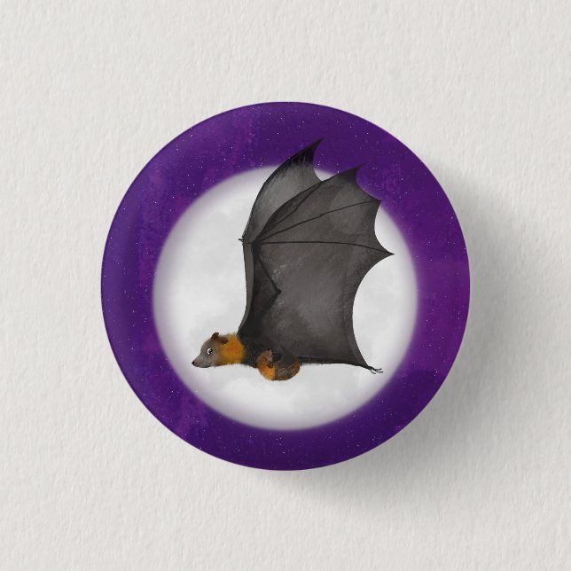 Cute mum and baby bat round badge (Front)