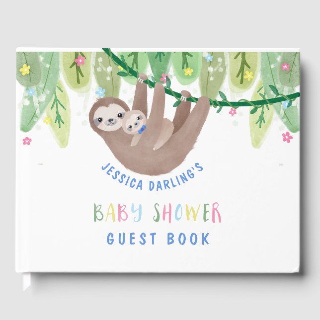Cute Mum and Baby Boy Sloth Guest Book (Front)