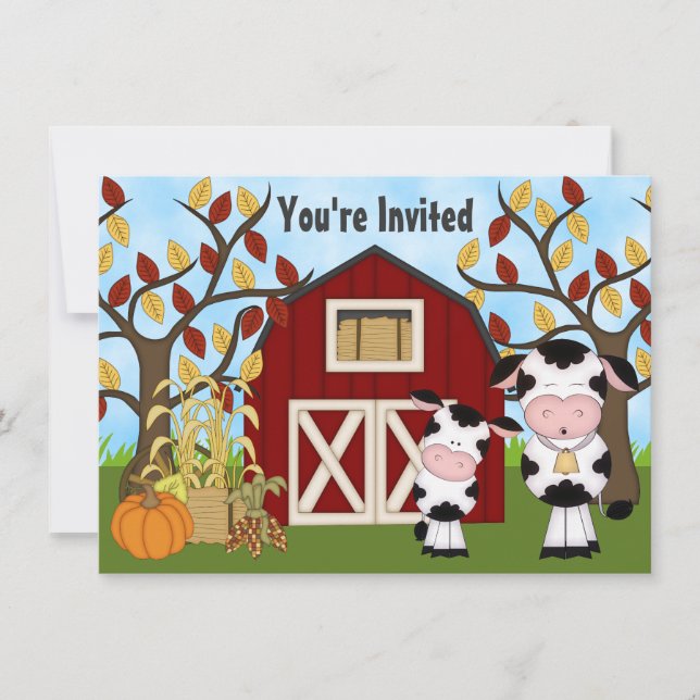 Cute Mum and Baby Cow Autumn Baby Shower Invite (Front)