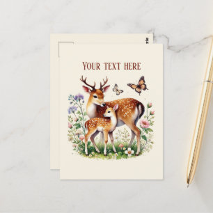 Cute Mum and baby deer add your message  Postcard