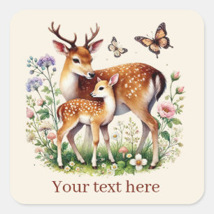 Cute Mum and baby deer add your message Square Sticker
