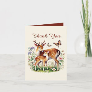 Cute Mum and baby deer add your message  Thank You Card