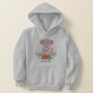 cute Mum and Baby Elephant Hoodie for Girls