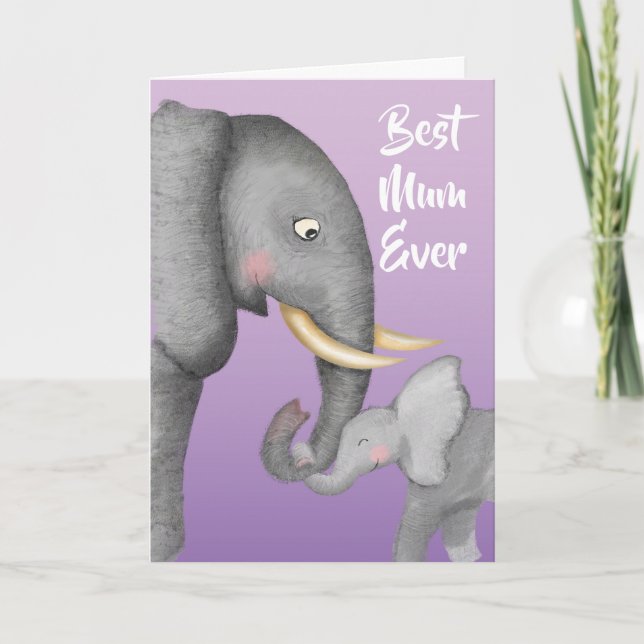 Cute mum and baby elephant Mother's Day card (Front)