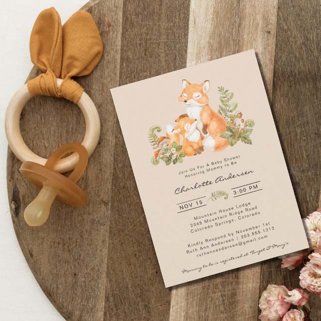 Cute Mum and Baby Fox Woodland Baby Shower Invitation (Creator Uploaded)