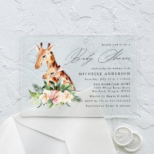 Cute Mum and Baby Giraffe Baby Shower Acrylic Invitations