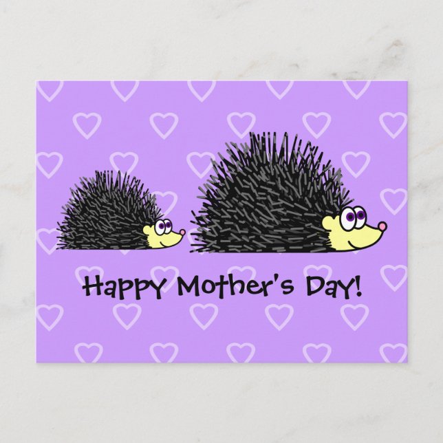 Cute Mum and Baby Hedgehog Mother's Day Postcard (Front)