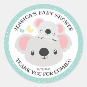 Cute Mum and Baby Koala Top Koality Baby Shower Classic Round Sticker