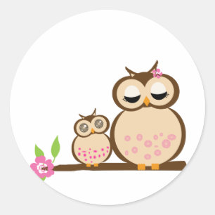 Cute mum and baby owl classic round sticker