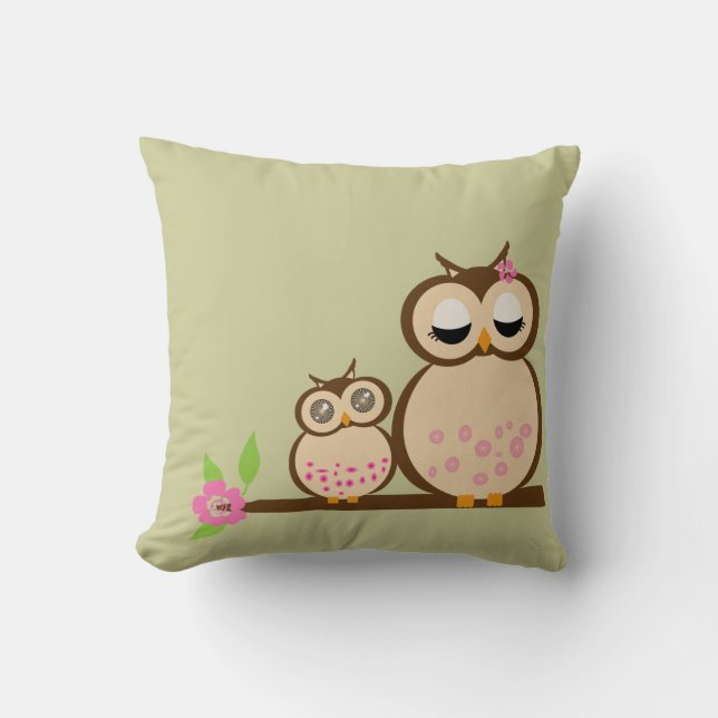 Cute Mum and baby owl Cushion (Front)