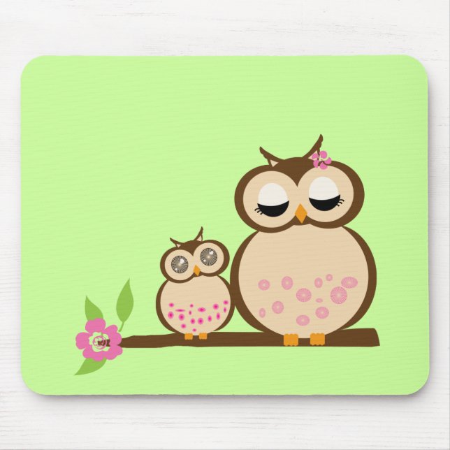 Cute mum and baby owl mouse mat (Front)