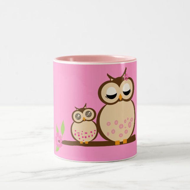 Cute mum and baby owl mugs (Center)