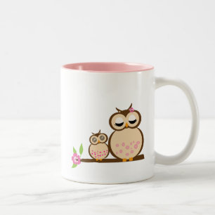 Cute mum and baby owl Two-Tone coffee mug