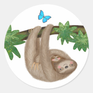 Cute mum and baby sloth round stickers