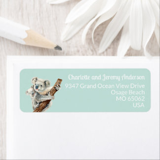 Cute Mum and Baby watercolor Koala on light green