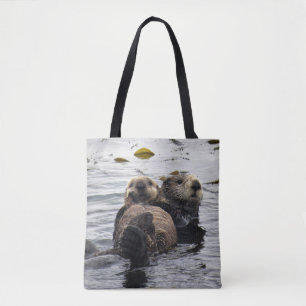Cute Mum and Pup Sea Otters Tote Bag