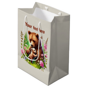 Cute Mum baby customisable bear Medium Gift Bag
