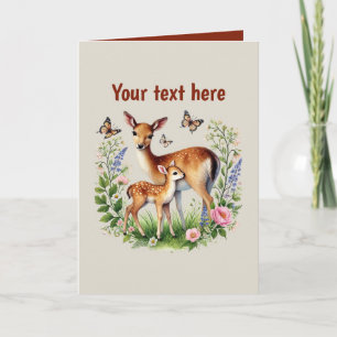 Cute Mum baby customisable deer  Card