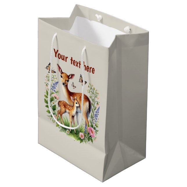 Cute Mum baby customisable deer  Medium Gift Bag (Front Angled)