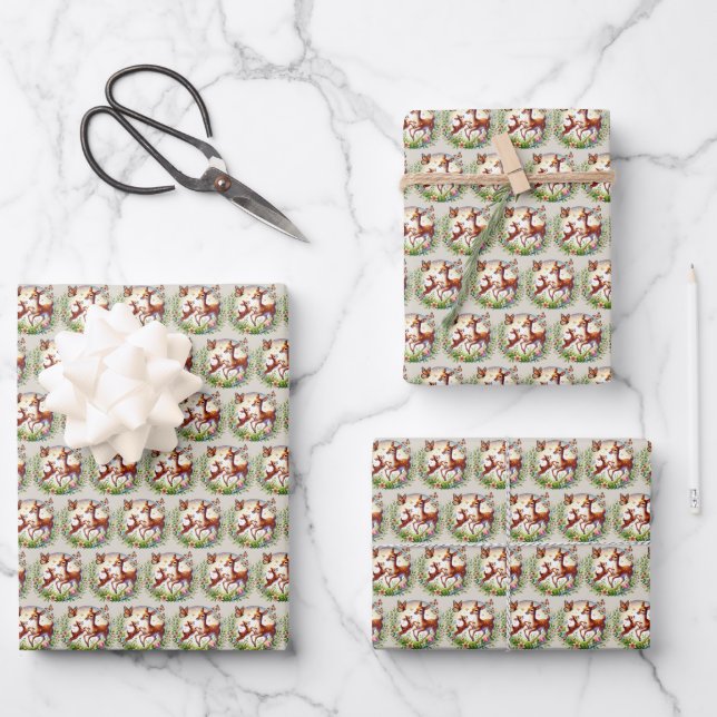 Cute Mum baby customisable deer  Wrapping Paper Sheet (Front)