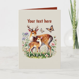 Cute Mum baby deer customisable Card