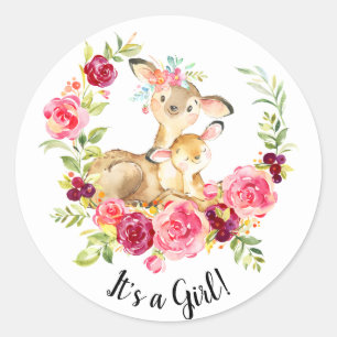 Cute Mum & Baby Deer It' a Girl Favour Sticker