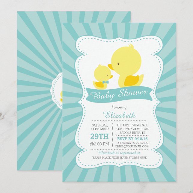 Cute Mum Baby Ducks Neutral Boys Baby Shower Invitation (Front/Back)