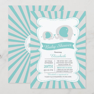 Cute Mum Baby Elephant Boys Baby Shower Invitation