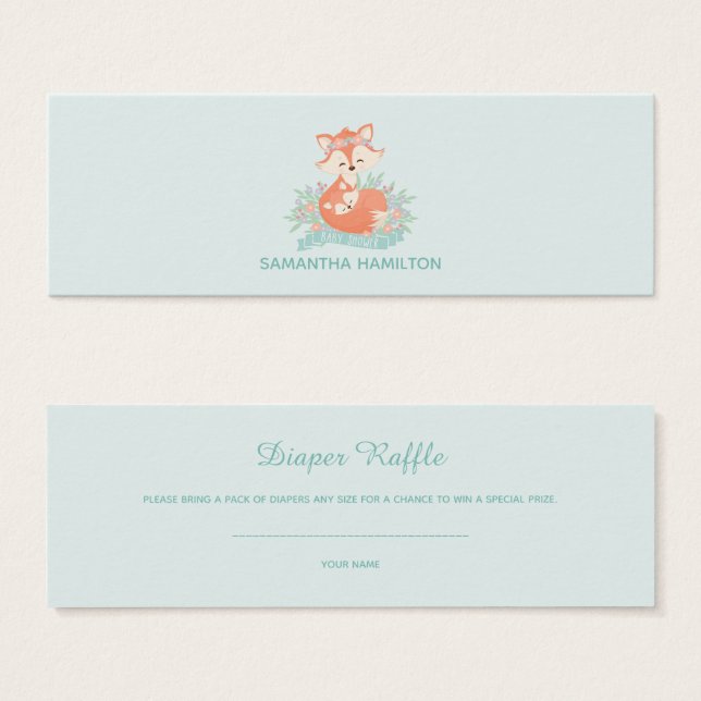Cute Mum & Baby Fox Boy Baby Shower Diaper Raffle (Front & Back)