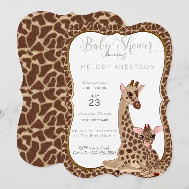 Cute Mum & Baby Giraffe Animal Theme Baby Shower Invitation (Front/Back)